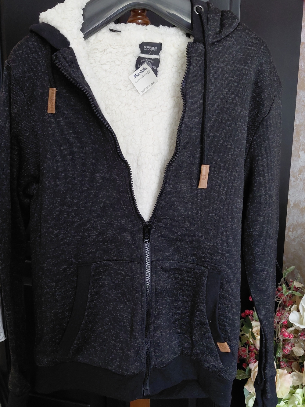 Men's Black Sherpa-Lined Full-Zip Hoodie
